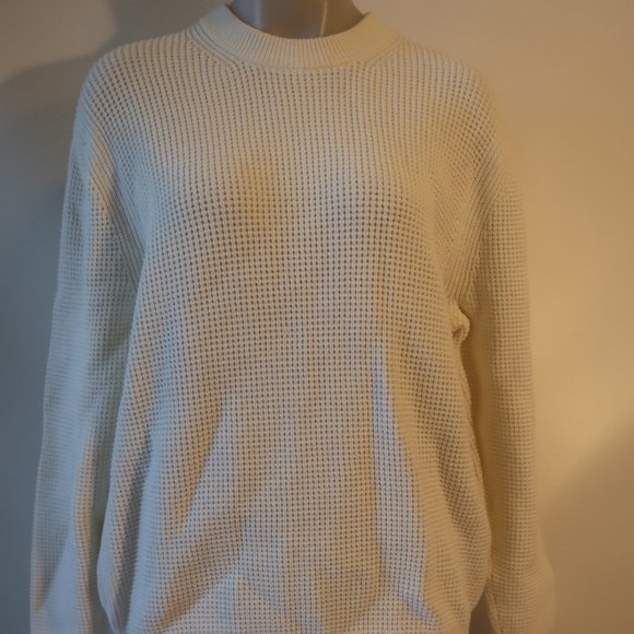 Mens Club Monaco White Thick Waffle Knit Cotton Blend Pullover Sweater L * - Picture 3 of 10